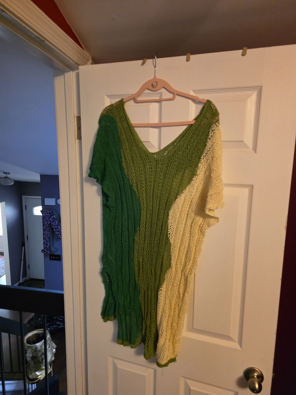 SHEIN Green and Cream Knit Swim Coverup